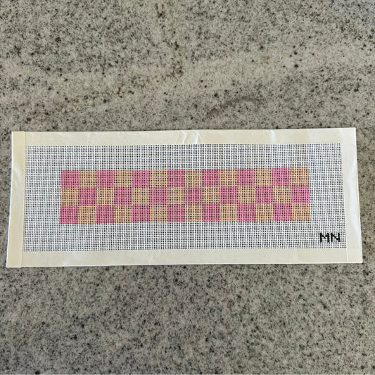 Checkerboard Peach & Pink Key Fob Hand Painted Needlepoint Canvas