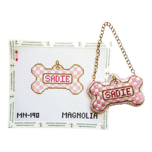 Pink Check Dog Tag Canvas