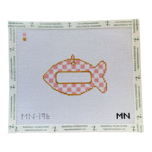 Pink Check Cat Tag Canvas
