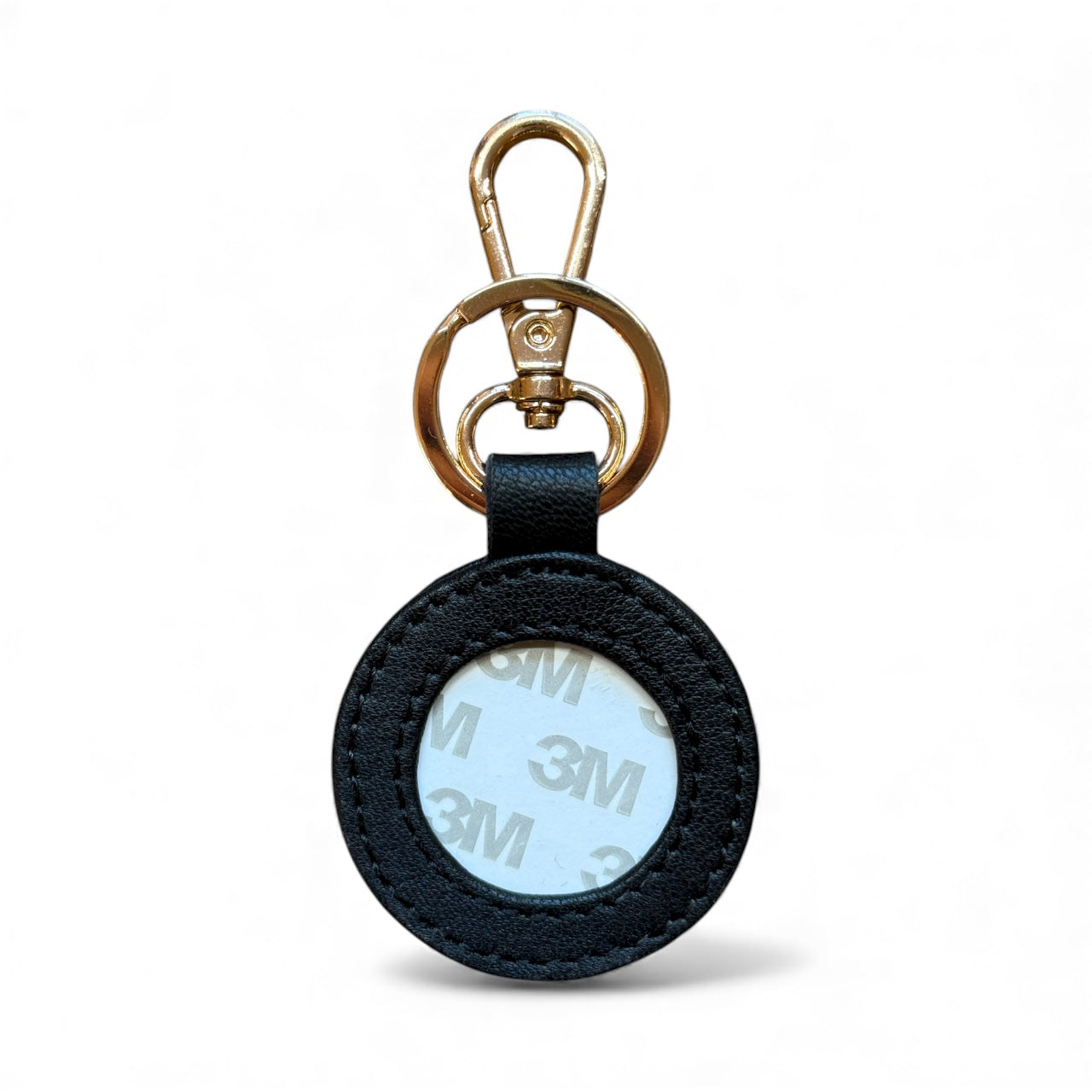 Black Leather Self Finishing Round Key Fob