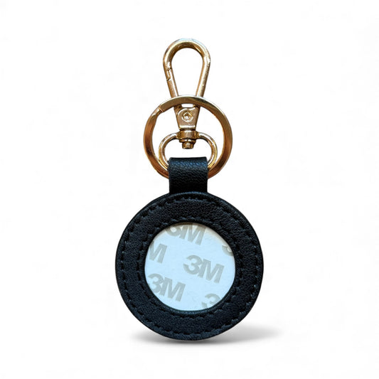 Black Leather Self Finishing Round Key Fob