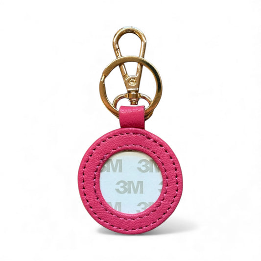 Hot Pink Leather Self Finishing Round Key Fob