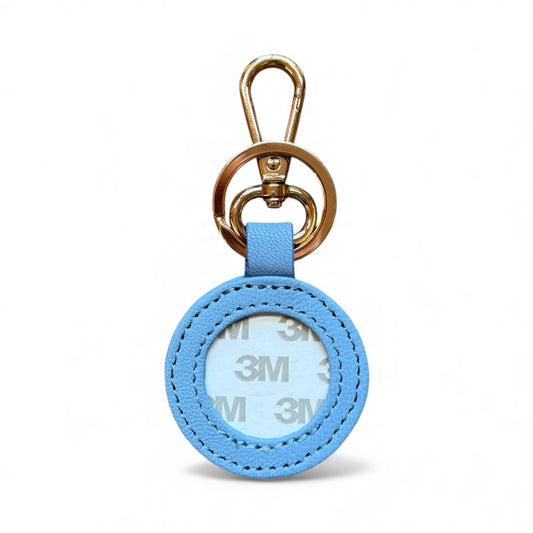 Light Blue Leather Self Finishing Round Key Fob