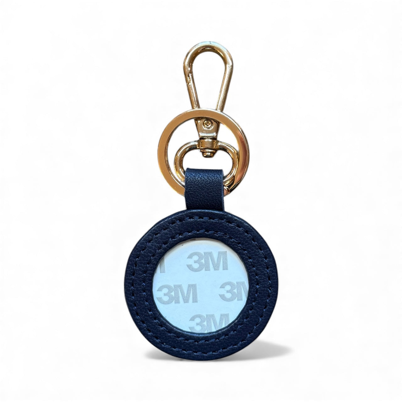 Navy Leather Self Finishing Round Key Fob