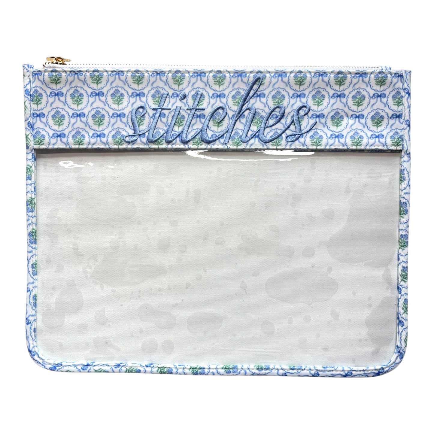Stitches Blue Scallop Floral Hydrangea Project Bag