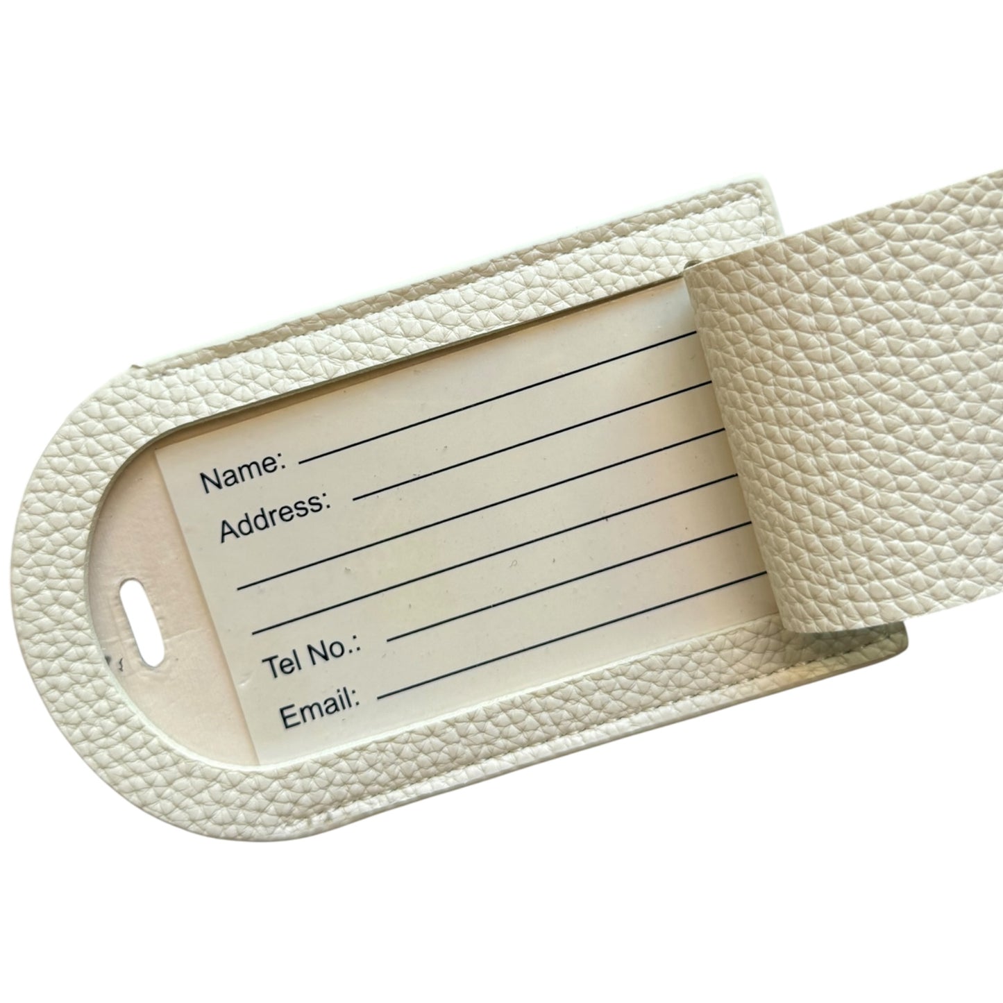 White Pebbled Self Finishing Luggage Tag