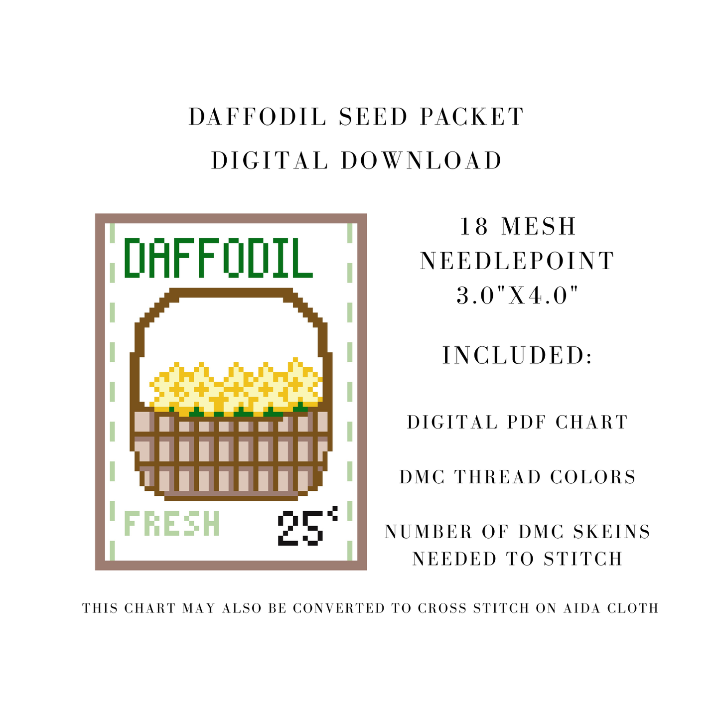Daffodil Seed Packet Digital Download Needlepoint Chart